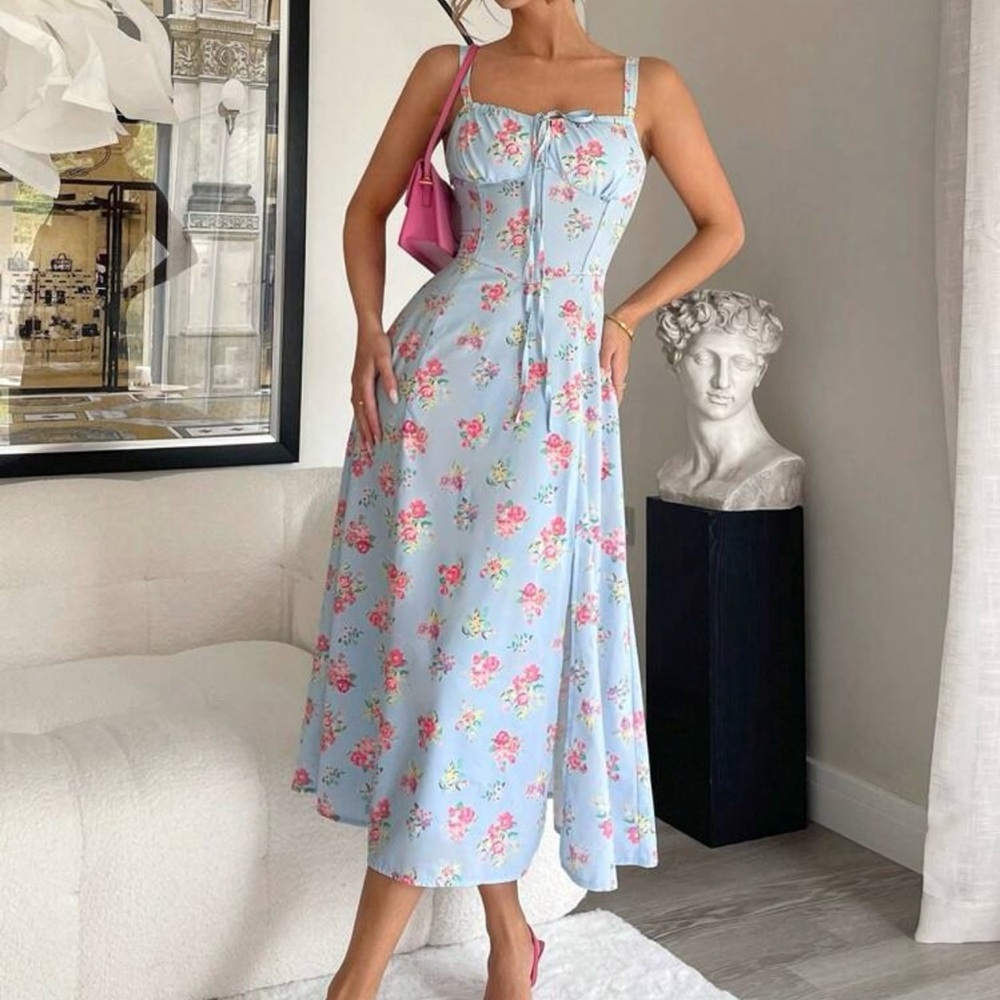 Floral Blue Midi Dress